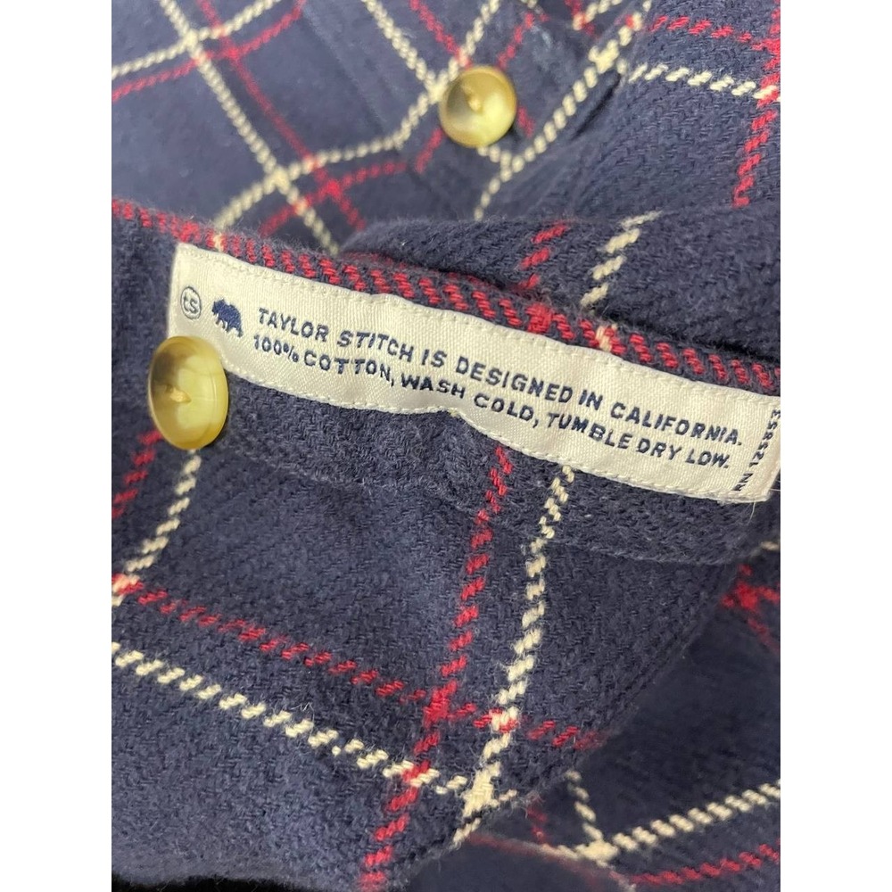 Taylor Stitch Flannel Button Up Shirt Mens 38 Blue Plaid Casual Long Sleeve - Picture 4 of 8